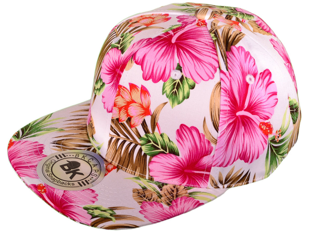White & Pink Flower Snapback Hat